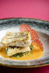 zander with spinach and sauce