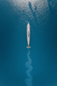 Aerial view of submarine upclose near Vladivostok, Primorsky Krai, Russia.