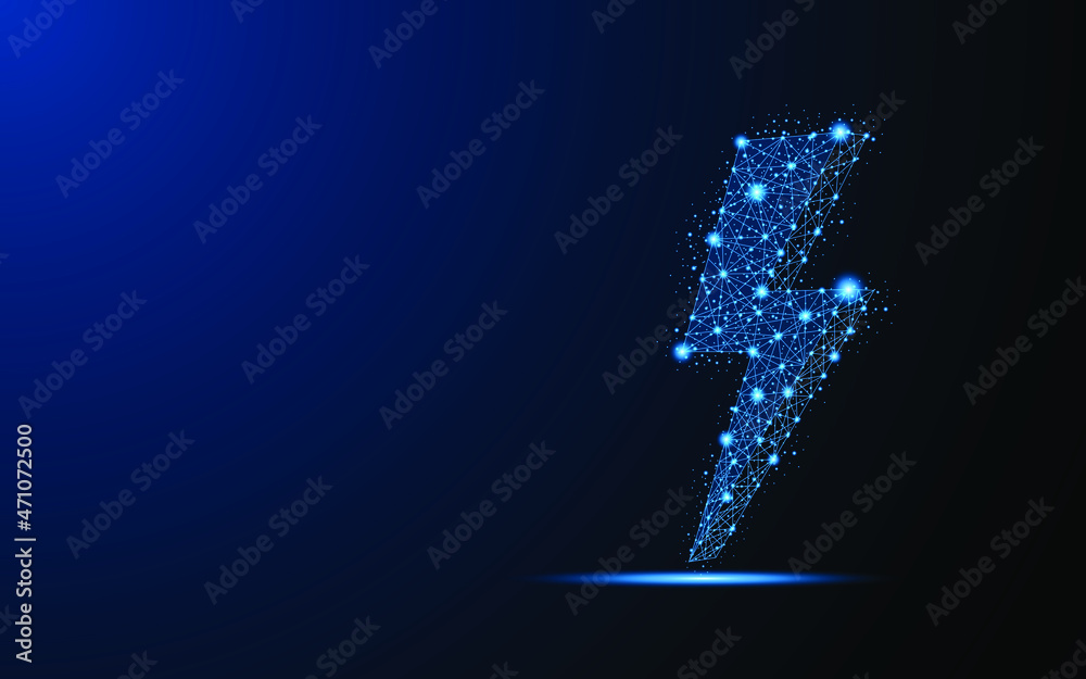 Poster Abstract symbol of energy or lightning. Digital low poly wireframe style design with connection points. vector illustration
