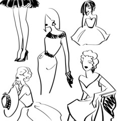 Fashion illustration, black and white color, vector
