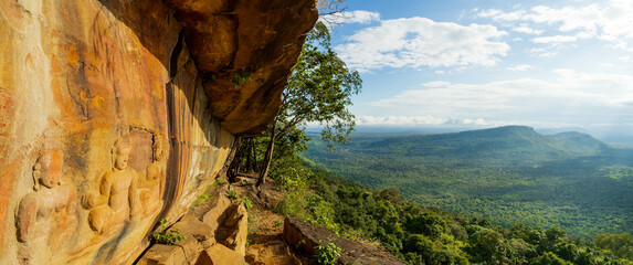 Amazing old stone carvings at Pha Mor E Daeng in Khaowihan National Park. Sisaket province, Thailand,ASEAN. © Sun Image