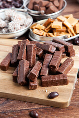 Assortment of delicious chocolate candies background. Chocolate candy isolated 