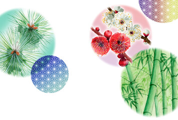 アナログ水彩松竹梅の年賀状デザイン