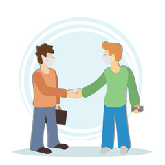 Handshake of masked men. Vector Illustration for backgrounds, covers, packaging, greeting cards, posters, stickers, textile, seasonal design.