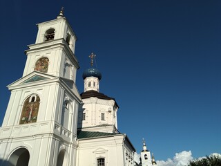 Ancient historical building of orthodox church cathedral in Russia, Ukraine, Belorus, Slavic people faith and beleifs in Christianity Arzamas