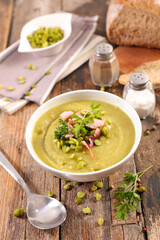 green pea soup and bacon
