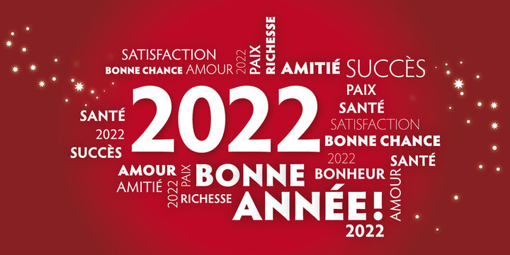 Carte de voeux – bonne année 2022 - rouge et blanche