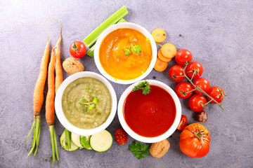 assorted of vegetables soup on wood background