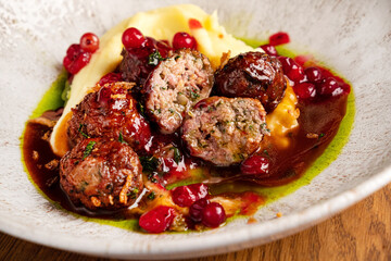 swedish meatballs with mashed potato and sauce