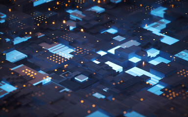 Circuit and materials, science and technology, 3d rendering.