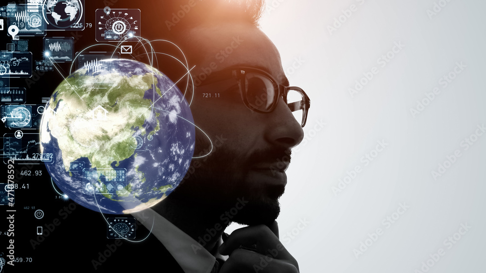 Poster AI (Artificial Intelligence) concept. Deep learning. Science technology. Elements of this image furnished by NASA. 3D rendering.