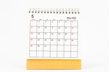 Mayl 2022 desk calendar on white