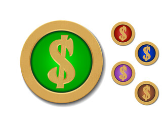 Set game casino coin with symbol dollar. Vector illustration.
