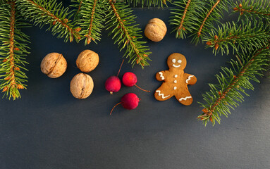 Christmas background with gingerbread man cookie