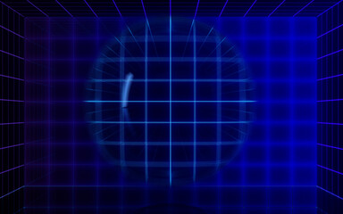 Grid lines and neon lines, 3d rendering.