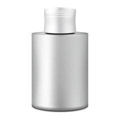 Silver gray bottle with screw cap isolated on white background realistic vector mock-up. Blank container for cosmetic, medical or other liquid product mockup. Template for design