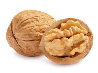 Walnut Isolated. Walnut kernel Nut  on white background. Top view. Flat lay.