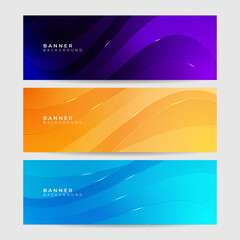 Colorful web banner with abstract geometrics. Collection of horizontal promotion banners with gradient colors. Header design. Vibrant background template.