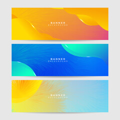 Blue purple orange yellow abstract vector business long banner template. Business minimal background with halftone geometric frame. Vector abstract graphic design banner pattern background template.