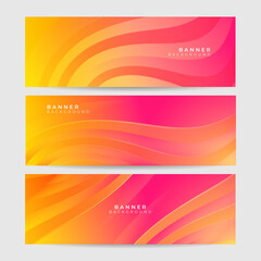 Orange red yellow pink gradient color wave curve banner background. Vector abstract graphic design banner pattern background template.
