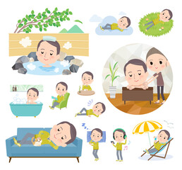 リラックスに関するスポーツウエアを着た中年薄毛男性のセット