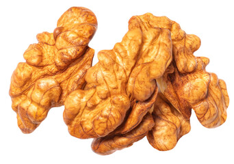 Walnut Isolated. Walnut kernel Nut  on white background. Top view. Flat lay.