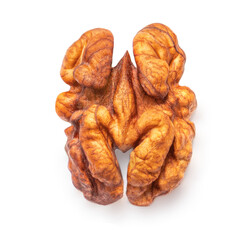Walnut Isolated. Walnut kernel Nut  on white background. Top view. Flat lay.