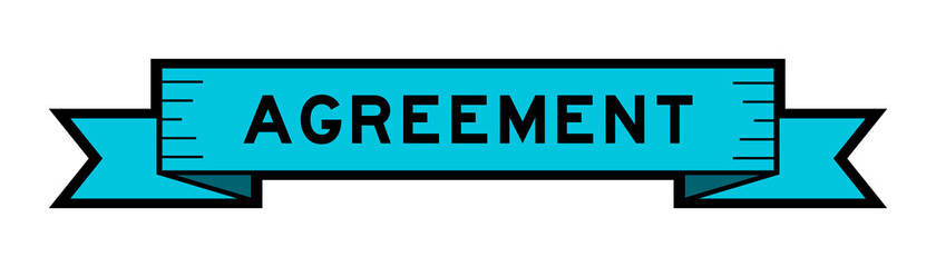 Ribbon label banner with word agreement in blue color on white background