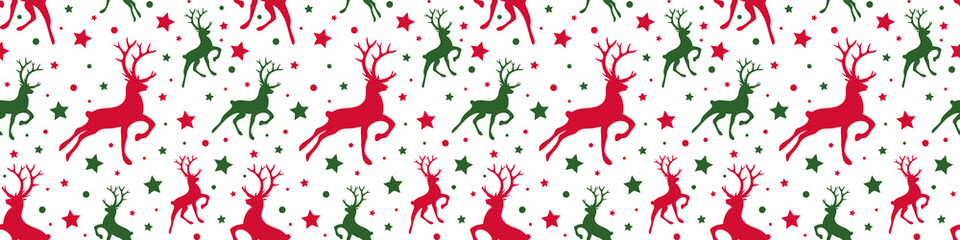 Christmas background with reindeers and stars. Xmas pattern. Vector
