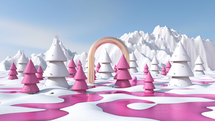 Christmas on snow white with sky background. 3D illustration, 3D rendering	