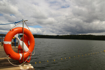 safe, marine, red, help, boat, safety, rescue, ocean, sea, walk, tourism, clouds, background, wood,...