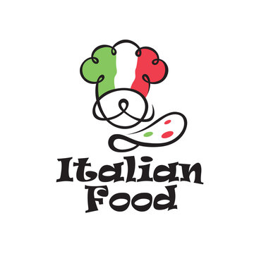 italian food emblem with chef and mustache isolated on white background