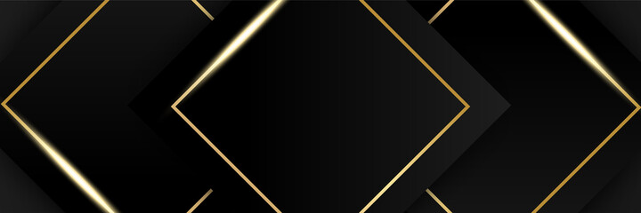 Black and gold banner background. Vector abstract graphic design banner pattern background template.