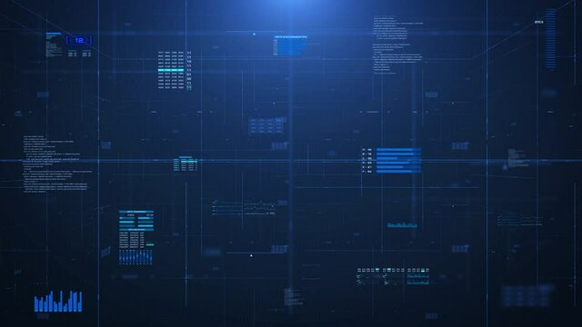 HUD Digital Cyberspace Futuristic Graphic User Interface Telecommunication Information Display.
UI, GUI 3D Depth of Field Technology 4K Motion Screen Background.