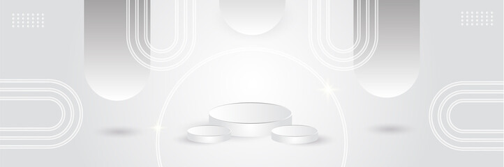 Modern white gray abstract web banner background creative design with 3D podium stage. Vector abstract graphic design banner pattern background template.