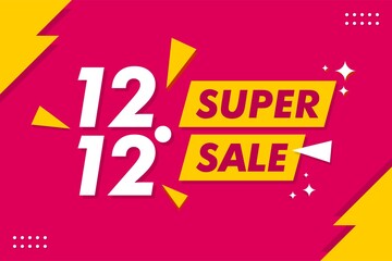 12.12 Super Sale Banner - Vector Flat Design Illustration : Suitable for Business Theme, Shopping Theme, Promotion Theme, Advertising Theme, Infographics and Other Graphic Related Assets.