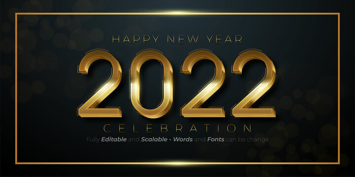 2022 New Year Eve Bash with editable number gold luxury effect on dark background