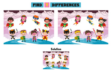 Fototapeta na wymiar Find Seven Differences Activity For Children