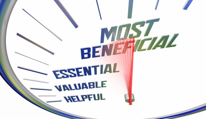 Most Beneficial Valuable Essential Helpful Speedometer Measure Benefits Value 3d Illustration - obrazy, fototapety, plakaty