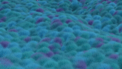 3D background imitation of wool or fur. 3D render blue wool. Fur illustration