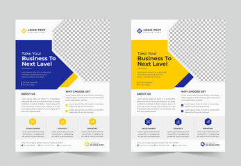 Business marketing agency flyer template design or corporate business a4 flyer design with blue, green, red, and yellow color. marketing, business proposal, promotion flyer. agency flyer