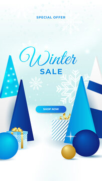 Trendy editable winter Merry Christmas new year template for social networks stories. Abstract background designs, winter sale, social media promotional content. Vector illustration.