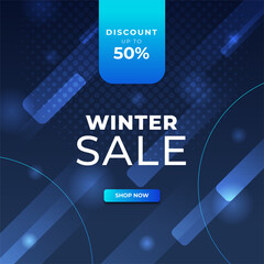 Winter Christmas new year sale banner or poster with discount text. Banner background template for social networks square post. Special offers season sales. Vector illustration