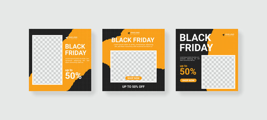 Social media template. Black Friday sale square banner. Design with yellow and black color.	