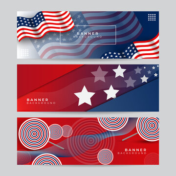 Set of American nation banner with national flag and space for text. Independence and freedom vector concept. USA country day celebration. Traditional patriotic background with waving American flag