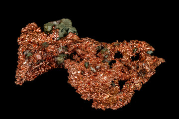 Macro stone metal metal copper in rock on black background