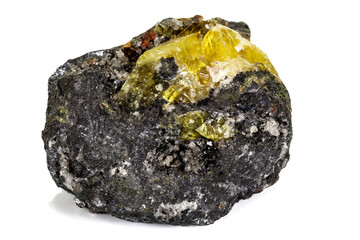 Macro of mineral stone Anglesite in Galena on white background