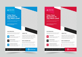 Creative business flyer template design set or corporate a4 flyer design with blue, green, red, and yellow color. marketing, business proposal, promotion flyer. agency flyer