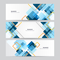 Blue gold orange and white square geometric bauhaus banner background. Vector abstract graphic design banner pattern background template.