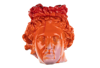 painted sculpture of woman head isolated on white background